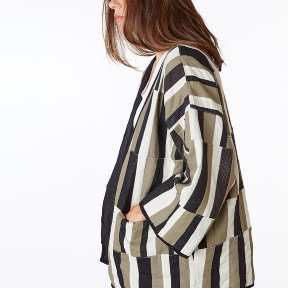 Tonle Large jacket Patchwork Black Tan Lagenlook oversized - Picture 2 of 12